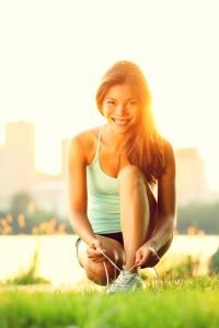 woman working out with pretty skin