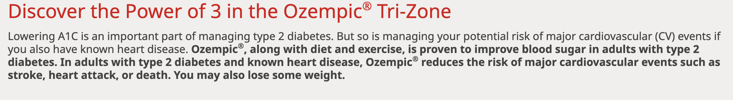 Ozempic screenshot about diet and exercise