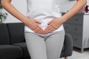 Pelvic floor image of a woman holding her bladder