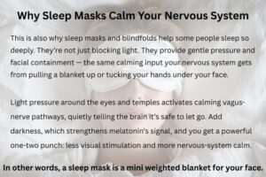 3 Reasons You Sleep Better Covered with a Blanket - Even When It’s Hot 1 Sleep mask on woman with information