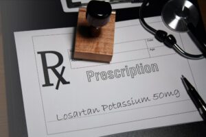 Prescription pad that says losartan potassium which causes zinc depletion